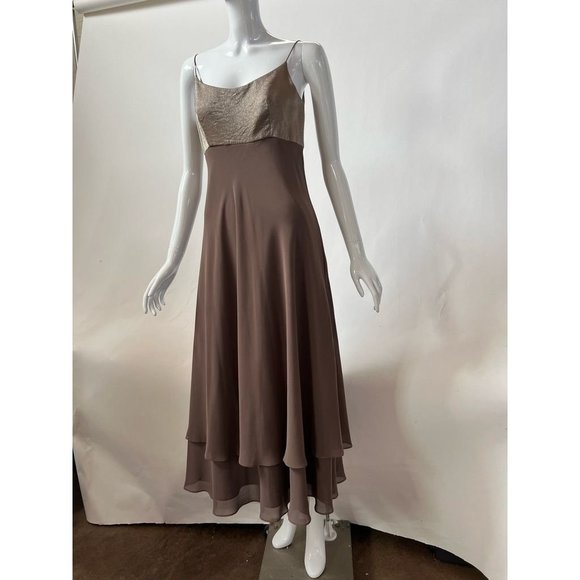 Cache Dresses & Skirts - Vintage Cache Womens Formal Dress Brown Metallic Maxi Spaghetti Strap Scarf 4